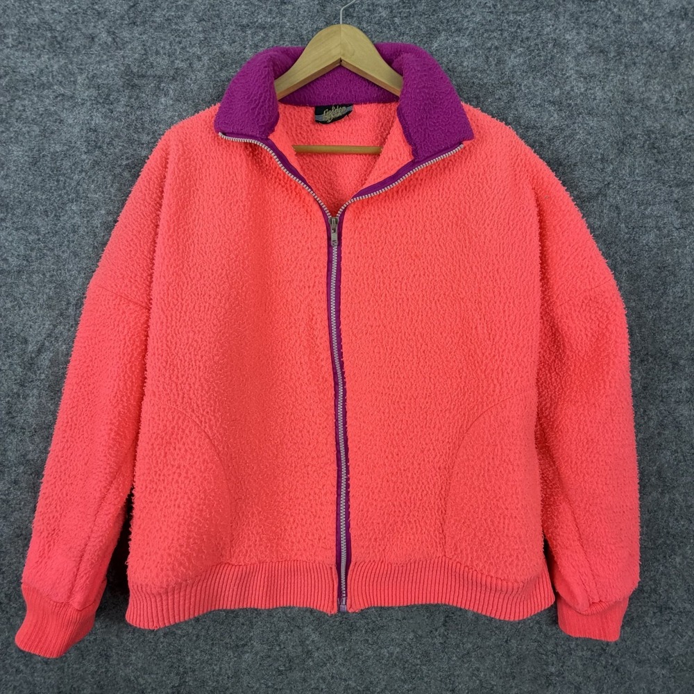 Vintage Golden Bear Fleece Jacket Womens Pink Orange Collared Outerwear Full Zip